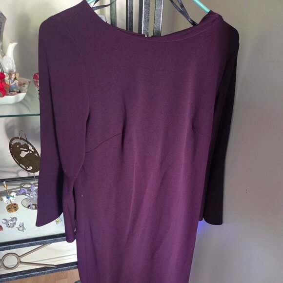 Calvin Klein deep purple dress size 10 bell sleeves zips up the back - Picture 1 of 5
